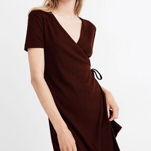 Madewell Ribbed Knit Wrap Dress Small burgundy brown